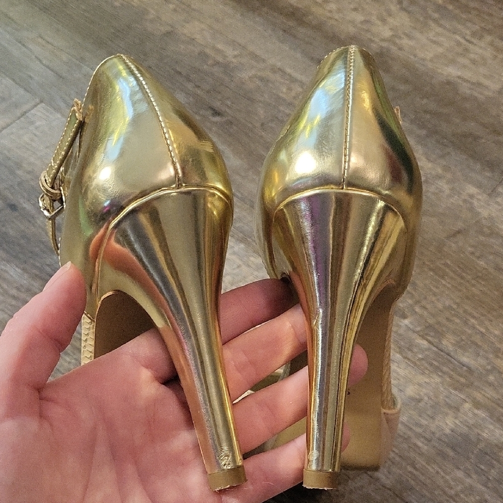 Anne Klein Gold and Cream Peep-Toe Heels - Picture 5 of 8